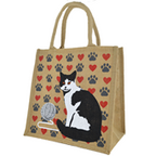 Cute 'Cat with Yarn' Jute Shopping Bag