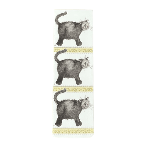 Alex Clark Little Treacle magnetic bookmark featuring a fluffy black cat with an arched back and cheeky smile in a charming watercolour illustration.