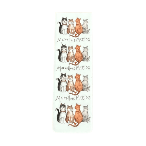 Alex Clark Marvellous Moggies magnetic bookmark featuring four adorable cats with the words "Marvellous Moggies" in a charming watercolour illustration.