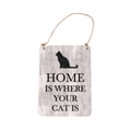 Bailey & Friends Home Is Where Your Cat Is wooden hanging plaque with raised black cat design, distressed finish and twine loop