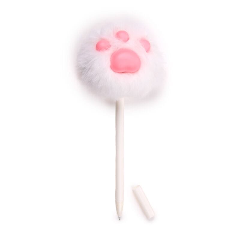 White Beans & Co Fluffy Cat Paw Pom Pom Fine Tip Pen with cap open