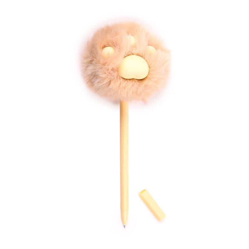 Ginger Beans & Co Fluffy Cat Paw Pom Pom Fine Tip Pen with cap open