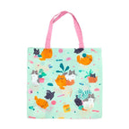 Beans & Co reusable cat shopping bag fully opened with colourful cat print