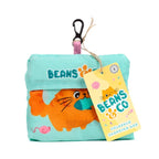 Folded Beans & Co reusable shopping bag showing cute ginger cat pouch design