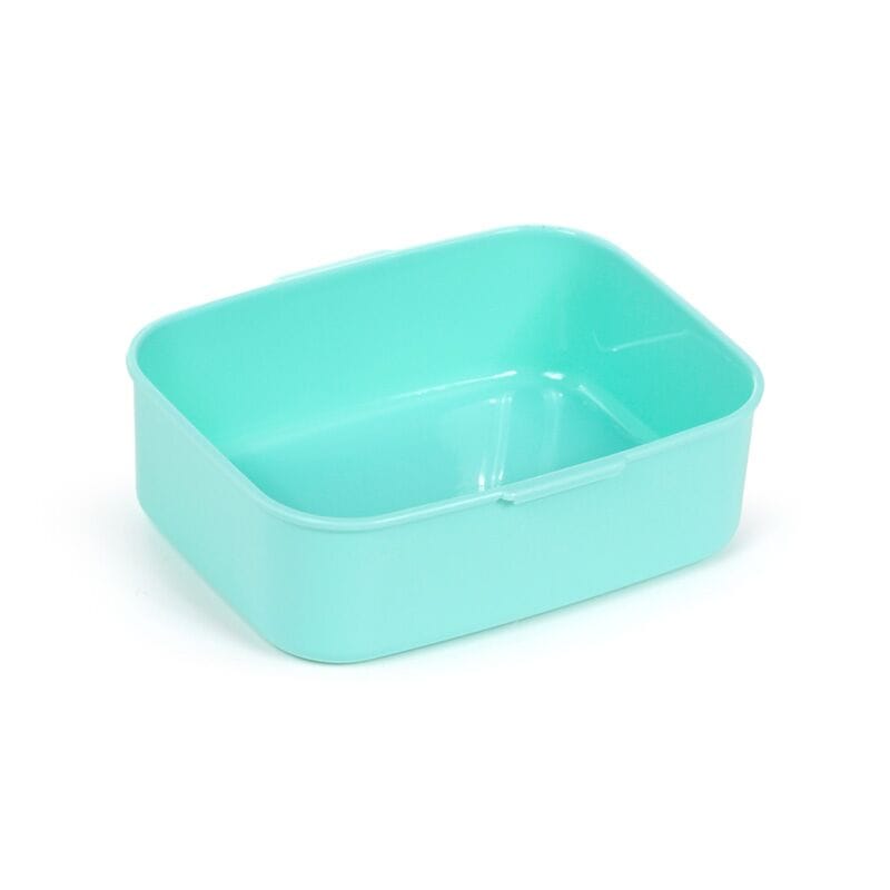 Spacious turquoise lower compartment of Beans & Co two tier cat bento lunch box for sandwiches and snacks