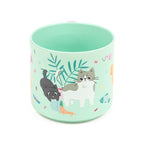Mint green Beans & Co cat mug with pink handle, featuring playful ginger and grey cats chasing wool and surrounded by colourful cat toys.