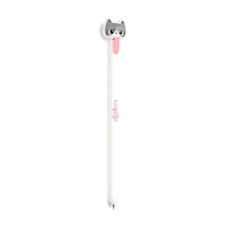 White Beans & Co Cats cLickers black ink ballpoint pen with cat topper