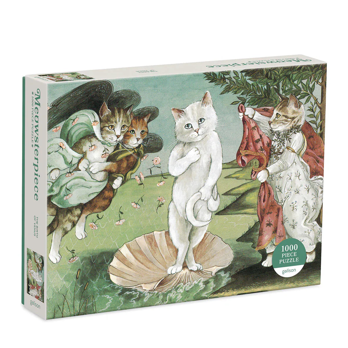 Galison Birth of Venus Meowsterpiece 1000 piece cat jigsaw puzzle featuring Susan Herbert feline artwork