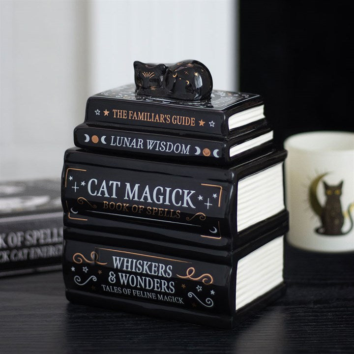 Black Cat Book Stack Oil Burner & Wax Melt Burner – Cat Lover Gift
