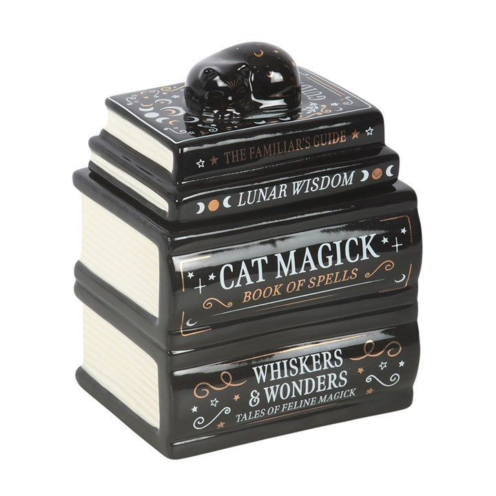Black Cat Book Stack Oil Burner & Wax Melt Burner – Cat Lover Gift
