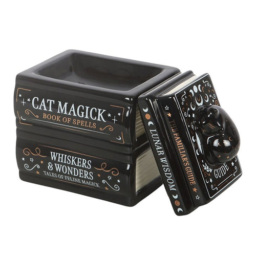 Black Cat Book Stack Oil Burner & Wax Melt Burner – Cat Lover Gift
