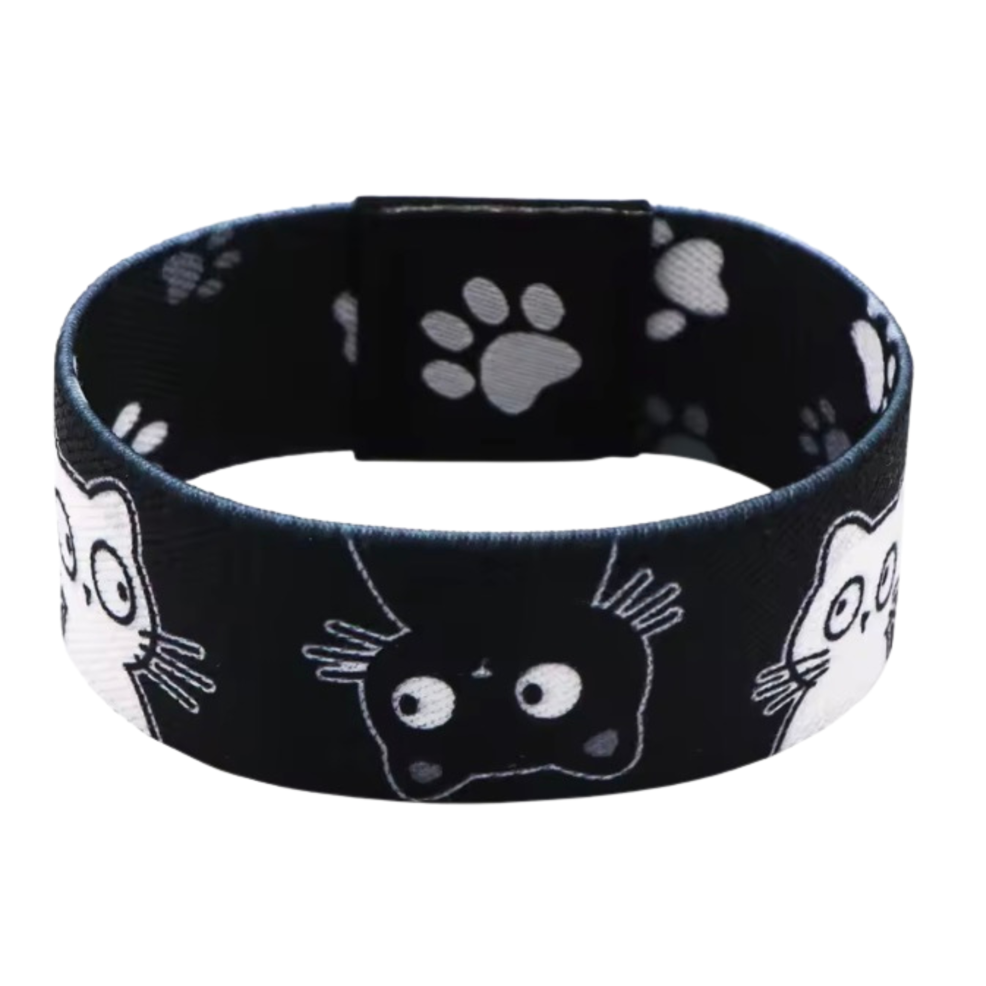 Black & White Cats Reversible Stretchy Wristband Bracelet Fun Cat Lover Accessory