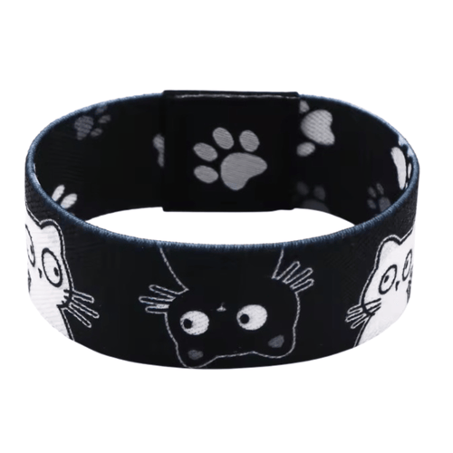 Bracelets Black & White Cats Reversible Stretchy Wristband Bracelet – Fun Cat Lover Accessory