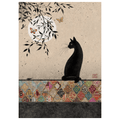 Bug Art Cat Pattern embossed gold foil greetings card featuring an elegant black cat beneath moonlit branches with butterflies and decorative patterned border, blank inside.