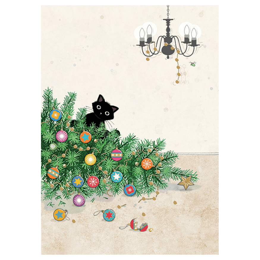 Christmas Cards Bug Art Christmas Card - Cat Fallen Tree (Single)