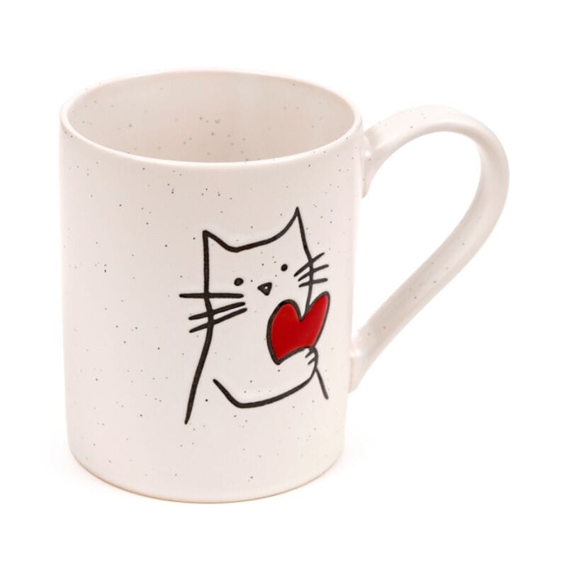 Large speckled Cat with Heart stoneware mug for cat lovers
