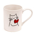 Cat with Heart stoneware mug with cute cat holding a red heart on speckled ceramic