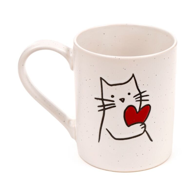 Cat with Heart ceramic mug with minimalist cat illustration and red heart