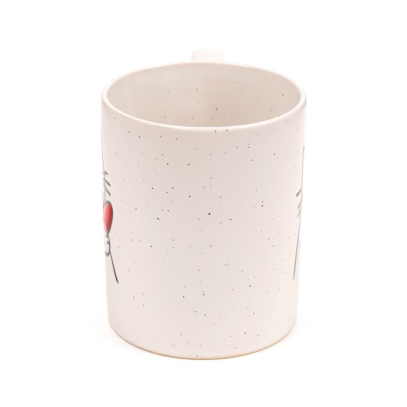 Large speckled Cat with Heart stoneware mug for cat lovers