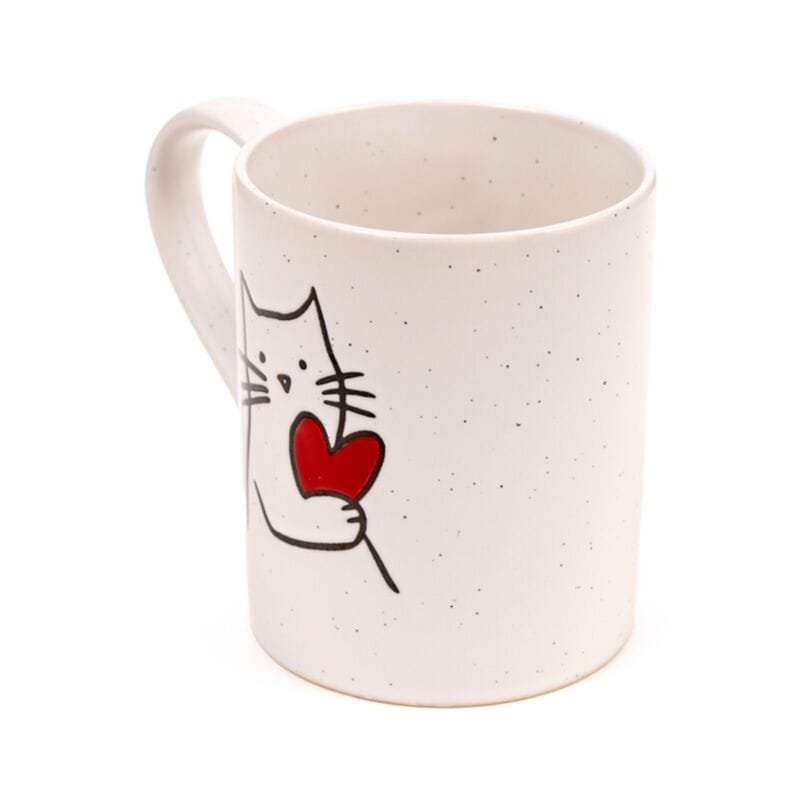 Side view of large speckled stoneware mug with comfortable handle