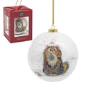 Bug Art Ginger Cat Christmas Bauble with fluffy ginger cat in snowy festive scene, gold hanging cord and gift box