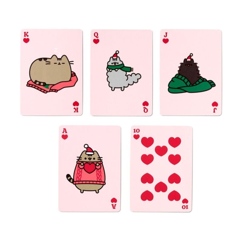 Christmas Pusheen hearts suit cards featuring festive character artwork