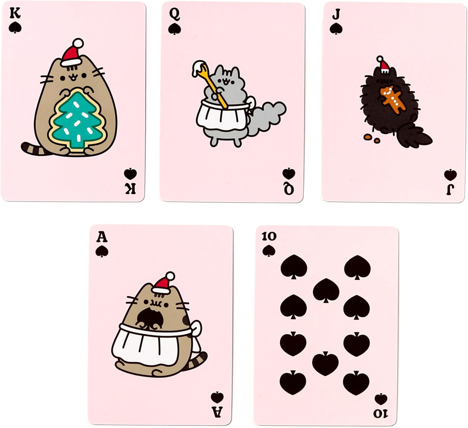 Christmas Pusheen spades suit playing cards with seasonal illustrations
