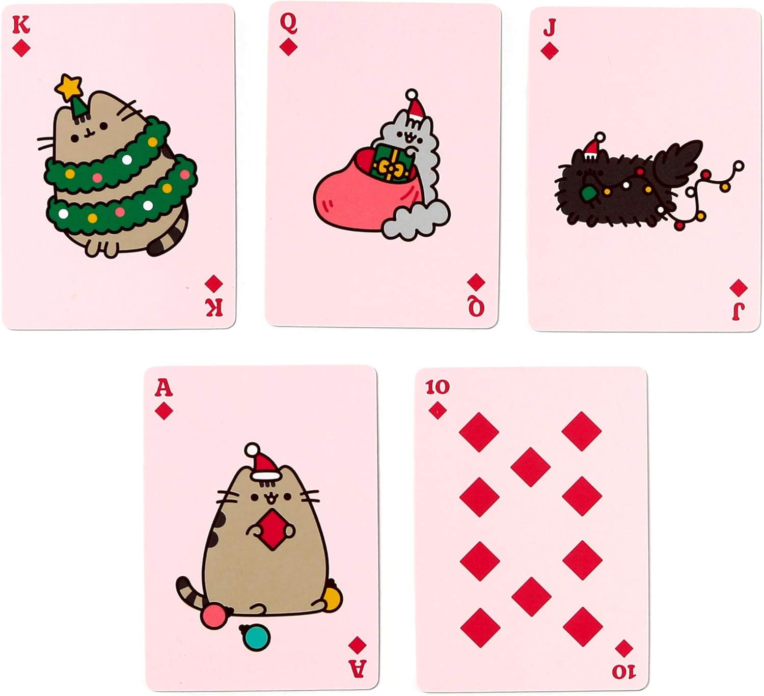 Christmas Pusheen diamonds suit cards with festive artwork