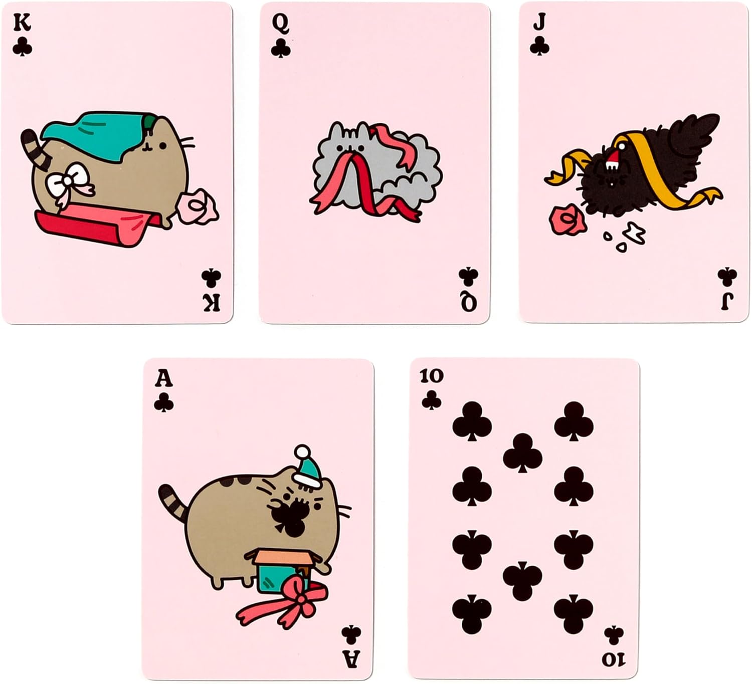 Christmas Pusheen clubs suit playing cards with holiday character designs