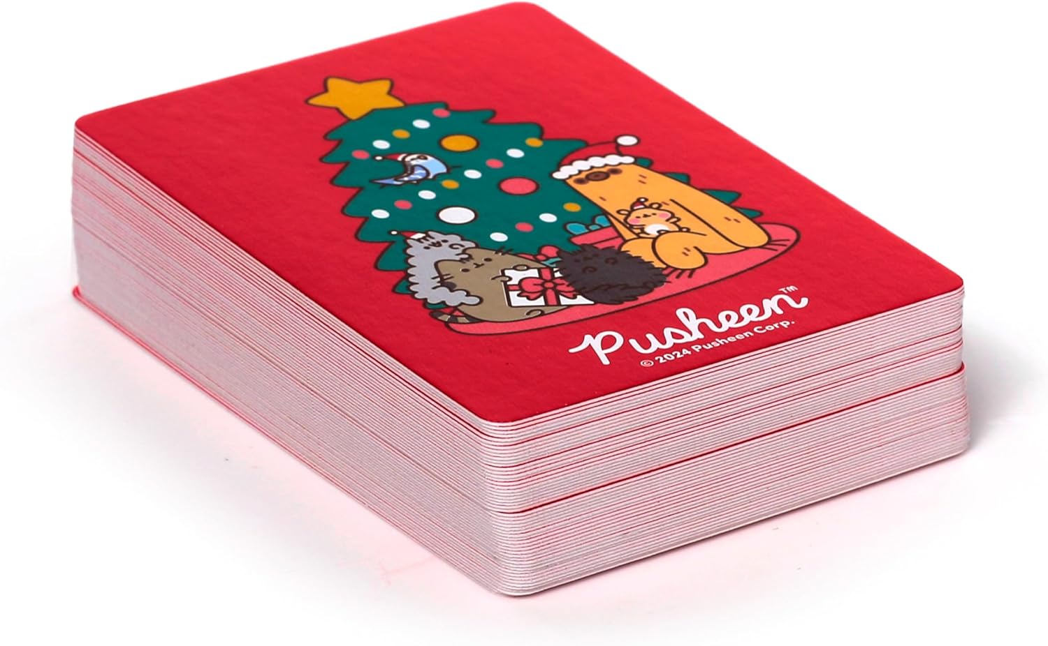 Complete Christmas Pusheen playing card deck showing festive card backs
\