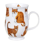 Dunoon Cats Ginger Tabby Suffolk Fine Bone China mug featuring detailed ginger, tabby and ginger-and-white cats around the elegant white 310ml mug