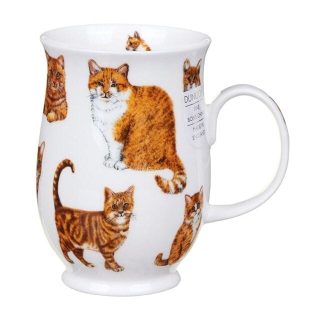 Dunoon Cats Ginger Tabby Suffolk Fine Bone China mug featuring detailed ginger, tabby and ginger-and-white cats around the elegant white 310ml mug