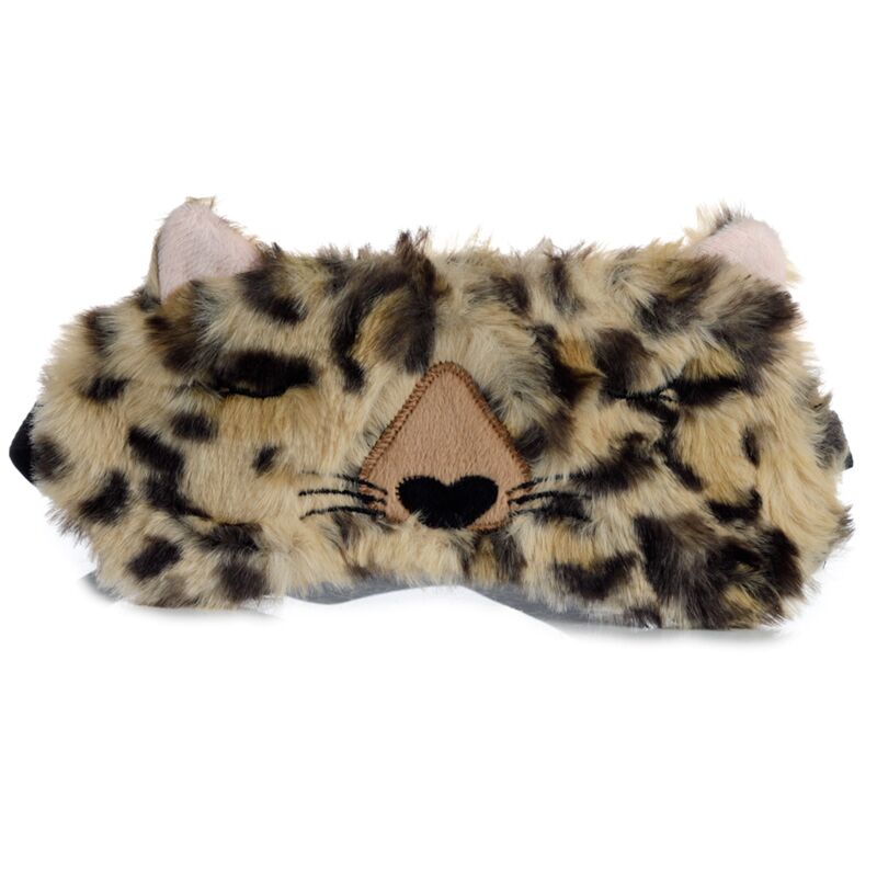 Leopard print eye mask with cat ears and nose on a white background