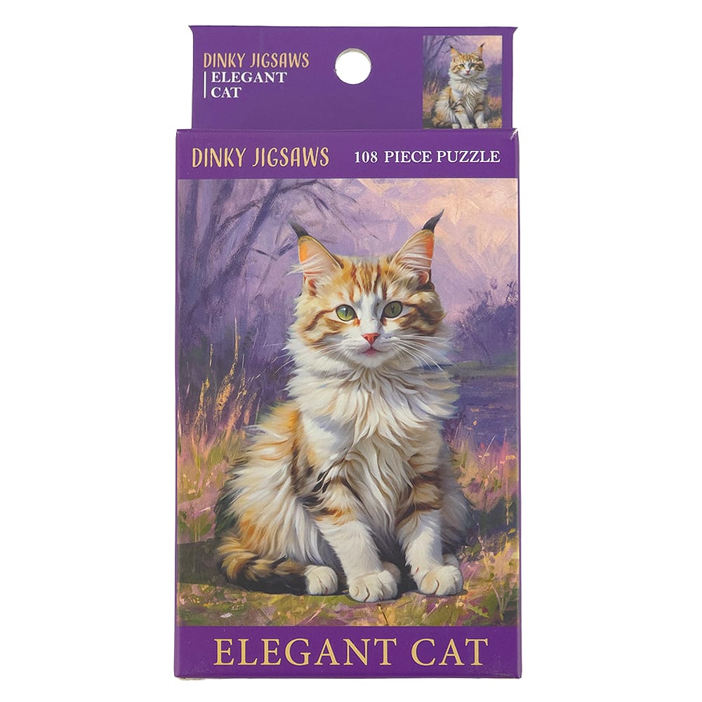 Elegant Cat Dinky 108 piece Maine Coon cat jigsaw puzzle with long-haired cat artwork
