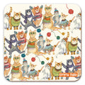 Emma Ball Kittens in Mittens cat coaster with colourful knitting cats, wool and cosy winter clothing on a cream background