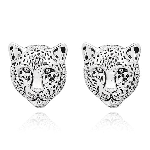 Equilibrium Wild at Heart silver plated snow leopard stud earrings in gift boxed wildlife jewellery design.