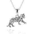 Equilibrium Wild at Heart silver plated tiger pendant necklace featuring a detailed walking tiger on a matching chain.