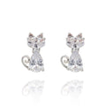 Equilibrium silver plated sparkly cat earrings with crystal diamanté sitting cats and curled tails