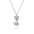 Equilibrium silver plated sparkly cat necklace with crystal diamanté sitting cat pendant and curled tail