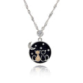 Equilibrium Stargazing Cats silver plated necklace with black moon and stars pendant featuring two cats and sparkling crystal details