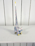 Fair Trade Tall Tail Wooden Spotty Cat - Blue