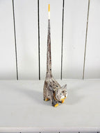 Fair Trade Tall Tail Wooden Spotty Cat - Grey