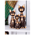 Fair Trade Handmade Set of 3 Brown Wooden Cat Ornaments