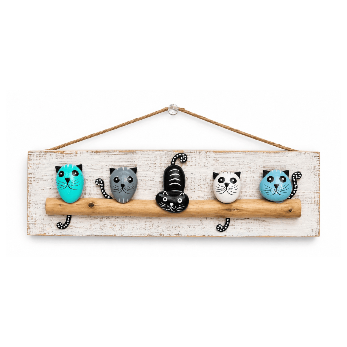 Fair Trade Handmade Wooden Pebble Cat Wall Plaque