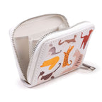 Open Feline Fine Cats illustrated cat design purse with zip-around closure and card compartments