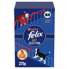 Felix Christmas Cat Treats Gift Selection Box 275g with five full-size treat bags and 50p coupon inside