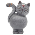 Grey cat-shaped ceramic figurine on a white background