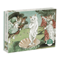 Susan Herbert Birth of Venus cat jigsaw puzzle by Galison with white cat as Venus on a shell and feline figures