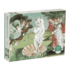 Susan Herbert Birth of Venus cat jigsaw puzzle by Galison with white cat as Venus on a shell and feline figures
