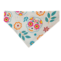 Handmade light cotton over the collar bandana for cats and dogs featuring friendly sugar skulls with bright flowers and turquoise leaves